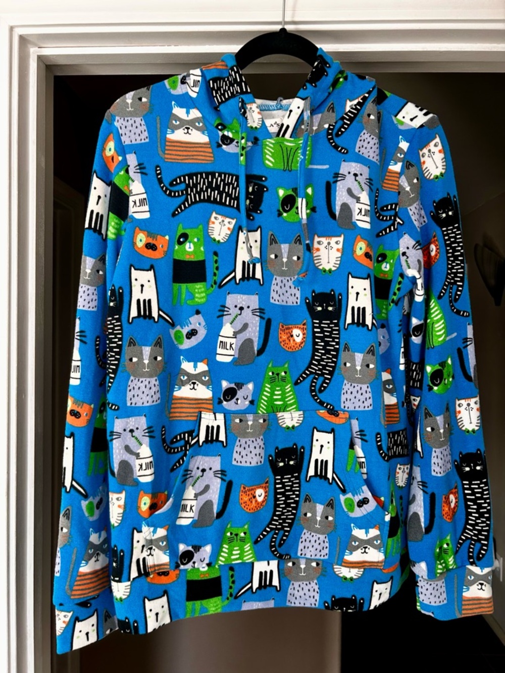 LA Soul Cat Print Hooded Pullover 🐱 Blue Whimsical Hoodie Size Small NWOT